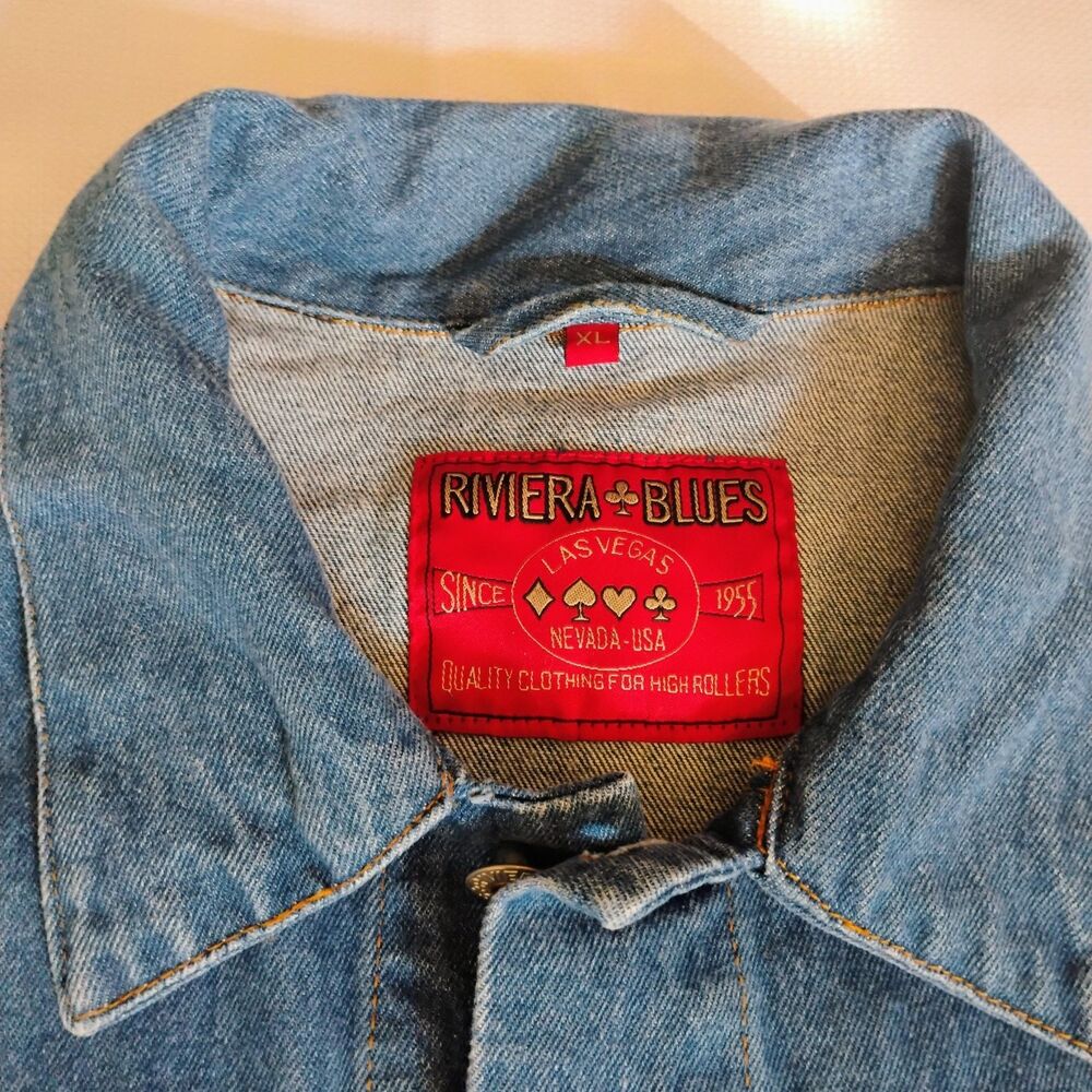 Vintage Riviera Blues Las Vegas Casino Denim Jacket Mens XL Embroidered 90s Y2K - Picture 5 of 15